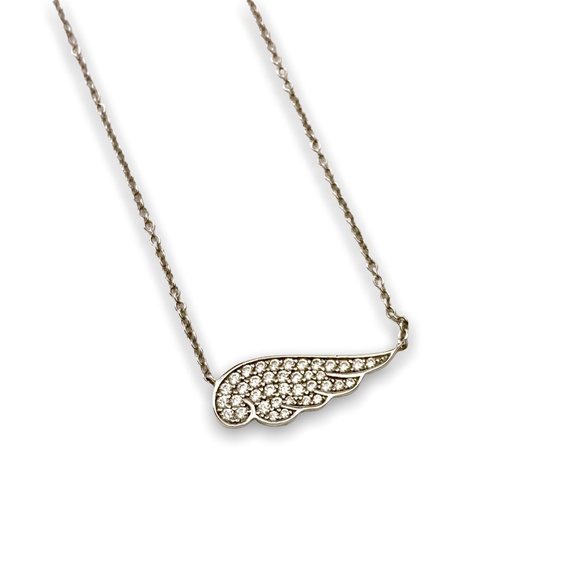 Sterling 925 Angel Wing Pendant w/ Cubic Zirconia (CZs) Adj Chain Necklace - Picture 2 of 10